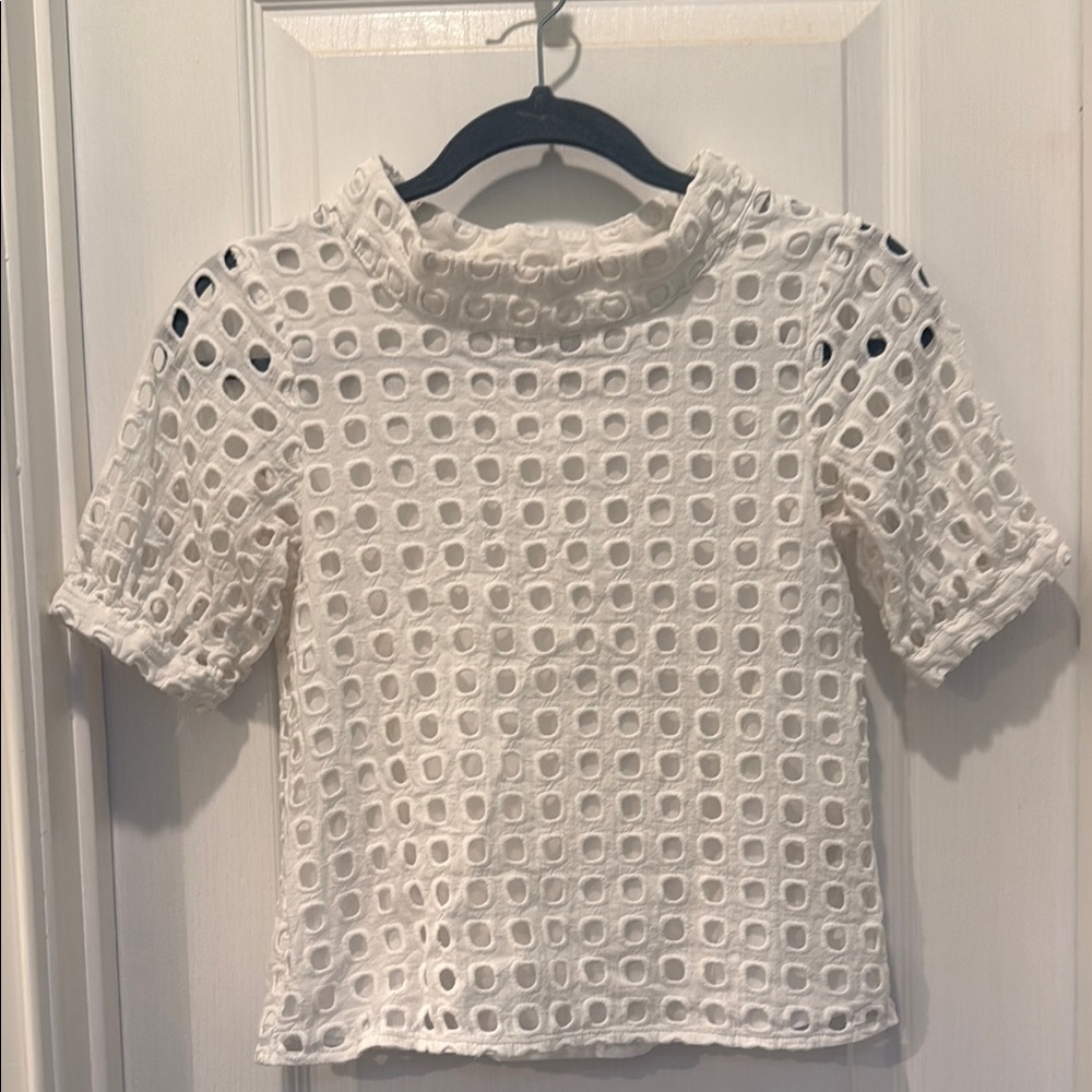 Wolven White Cropped Boxy Blouse with Peter Pan Collar